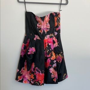 See By Chloe Strapless Black and Pink Floral Dress, size‎ 6